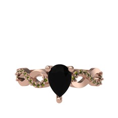 Siyah zirkon ve peridot 18 ayar rose altın yüzük