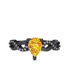 Sitrin ve swarovski 925 ayar siyah rodyum kaplama gümüş yüzük