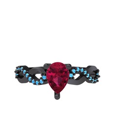 Fern Sonsuzluk Yüzük - Rodolit garnet ve akuamarin 925 ayar siyah rodyum kaplama gümüş yüzük #1kbc91j