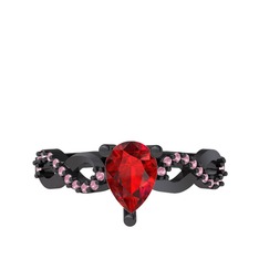 Fern Sonsuzluk Yüzük - Garnet ve pembe kuvars 925 ayar siyah rodyum kaplama gümüş yüzük #1likddk