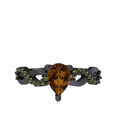 Fern Sonsuzluk Yüzük - Dumanlı kuvars ve peridot 925 ayar siyah rodyum kaplama gümüş yüzük #1lll6vd