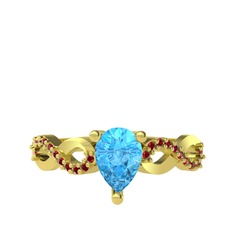 Akuamarin ve garnet 14 ayar altın yüzük