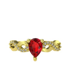 Garnet ve beyaz zirkon 18 ayar altın yüzük