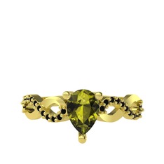 Peridot ve siyah zirkon 14 ayar altın yüzük