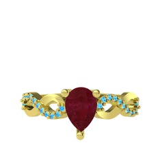 Kök yakut ve akuamarin 925 ayar altın kaplama gümüş yüzük