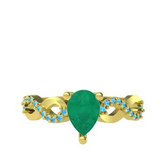 Kök zümrüt ve akuamarin 18 ayar altın yüzük