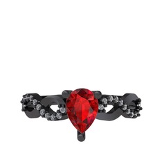 Fern Sonsuzluk Yüzük - Garnet ve pırlanta 925 ayar siyah rodyum kaplama gümüş yüzük (0.176 karat) #1o619kx