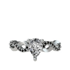 Swarovski ve siyah zirkon 14 ayar beyaz altın yüzük