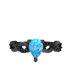 Fern Sonsuzluk Yüzük - Akuamarin ve siyah zirkon 925 ayar siyah rodyum kaplama gümüş yüzük #1pdnz9f