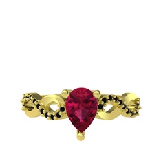 Fern Sonsuzluk Yüzük - Rodolit garnet ve siyah zirkon 8 ayar altın yüzük #1qhl2mt