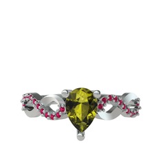 Fern Sonsuzluk Yüzük - Peridot ve rodolit garnet 14 ayar beyaz altın yüzük #1r8147g