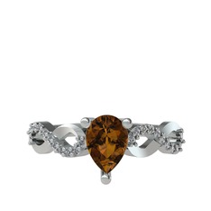 Fern Sonsuzluk Yüzük - Dumanlı kuvars ve pırlanta 925 ayar gümüş yüzük (0.176 karat) #1s854p4