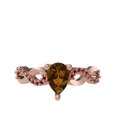 Dumanlı kuvars ve garnet 18 ayar rose altın yüzük