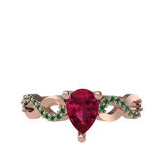 Fern Sonsuzluk Yüzük - Rodolit garnet ve yeşil kuvars 925 ayar rose altın kaplama gümüş yüzük #1uh7i6k