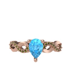 Akuamarin ve peridot 18 ayar rose altın yüzük