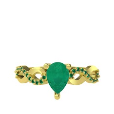 Kök zümrüt ve yeşil kuvars 14 ayar altın yüzük