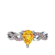 Fern Sonsuzluk Yüzük - Sitrin ve pembe kuvars 14 ayar beyaz altın yüzük #1wt0sp0