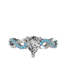 Swarovski ve akuamarin 18 ayar beyaz altın yüzük
