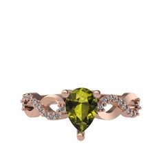 Fern Sonsuzluk Yüzük - Peridot ve pırlanta 925 ayar rose altın kaplama gümüş yüzük (0.176 karat) #1xrg7g5