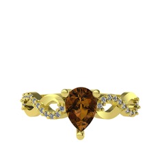 Dumanlı kuvars ve pırlanta 18 ayar altın yüzük (0.176 karat)