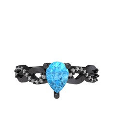 Akuamarin ve swarovski 925 ayar siyah rodyum kaplama gümüş yüzük