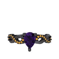 Fern Sonsuzluk Yüzük - Ametist ve sitrin 925 ayar siyah rodyum kaplama gümüş yüzük #25ur2n