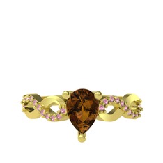 Dumanlı kuvars ve pembe kuvars 8 ayar altın yüzük