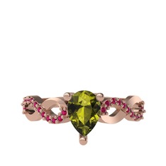 Peridot ve rodolit garnet 925 ayar rose altın kaplama gümüş yüzük