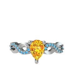 Fern Sonsuzluk Yüzük - Sitrin ve akuamarin 14 ayar beyaz altın yüzük #3bfx3c