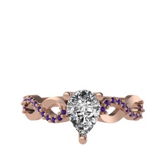 Swarovski ve ametist 8 ayar rose altın yüzük