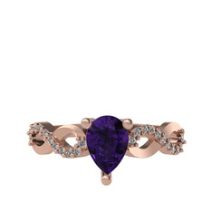 Ametist ve pırlanta 14 ayar rose altın yüzük (0.176 karat)