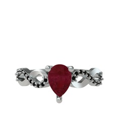 Fern Sonsuzluk Yüzük - Kök yakut ve siyah zirkon 925 ayar gümüş yüzük #4p9b1z