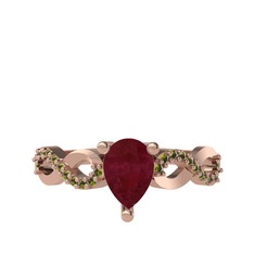 Kök yakut ve peridot 925 ayar rose altın kaplama gümüş yüzük