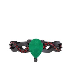 Fern Sonsuzluk Yüzük - Kök zümrüt ve garnet 925 ayar siyah rodyum kaplama gümüş yüzük #6nvnxy