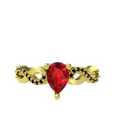 Garnet ve siyah zirkon 8 ayar altın yüzük