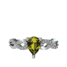 Peridot ve swarovski 8 ayar beyaz altın yüzük