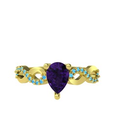 Ametist ve akuamarin 925 ayar altın kaplama gümüş yüzük