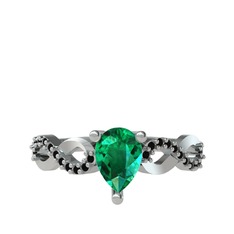 Fern Sonsuzluk Yüzük - Yeşil kuvars ve siyah zirkon 14 ayar beyaz altın yüzük #7tr26k