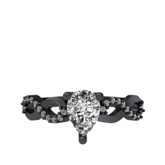 Fern Sonsuzluk Yüzük - Swarovski ve pırlanta 925 ayar siyah rodyum kaplama gümüş yüzük (0.176 karat) #8245ve