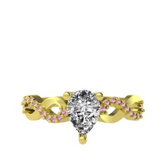 Swarovski ve pembe kuvars 925 ayar altın kaplama gümüş yüzük