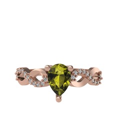 Peridot ve swarovski 14 ayar rose altın yüzük