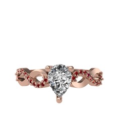 Beyaz zirkon ve garnet 14 ayar rose altın yüzük