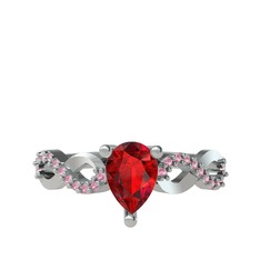 Garnet ve pembe kuvars 8 ayar beyaz altın yüzük