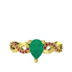 Kök zümrüt ve rodolit garnet 8 ayar altın yüzük