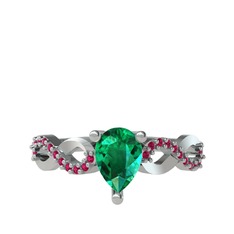 Fern Sonsuzluk Yüzük - Yeşil kuvars ve rodolit garnet 18 ayar beyaz altın yüzük #a0434c