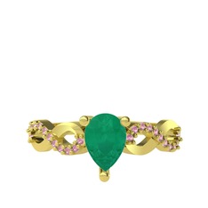 Fern Sonsuzluk Yüzük - Kök zümrüt ve pembe kuvars 18 ayar altın yüzük #a19h9y