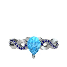 Akuamarin ve lab safir 18 ayar beyaz altın yüzük