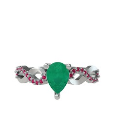 Fern Sonsuzluk Yüzük - Kök zümrüt ve rodolit garnet 14 ayar beyaz altın yüzük #ahu85g
