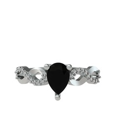 Fern Sonsuzluk Yüzük - Siyah zirkon ve beyaz zirkon 8 ayar beyaz altın yüzük #ap8syd