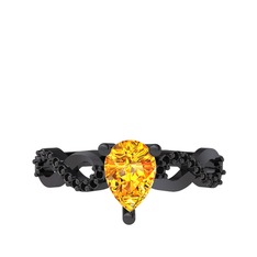 Sitrin ve siyah zirkon 925 ayar siyah rodyum kaplama gümüş yüzük